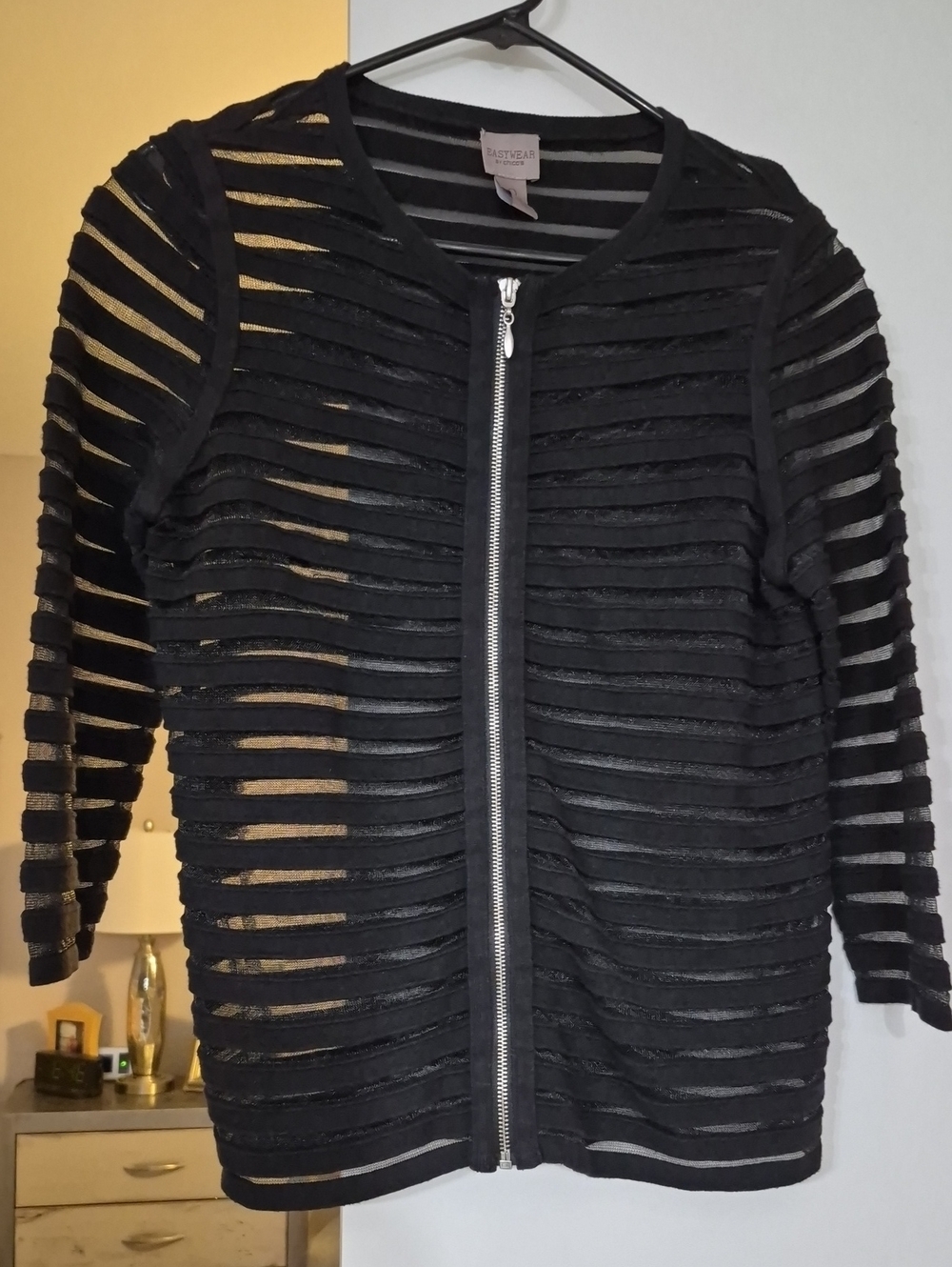 CHICO's  Black Layered Zip-Front Women's Sweater Top